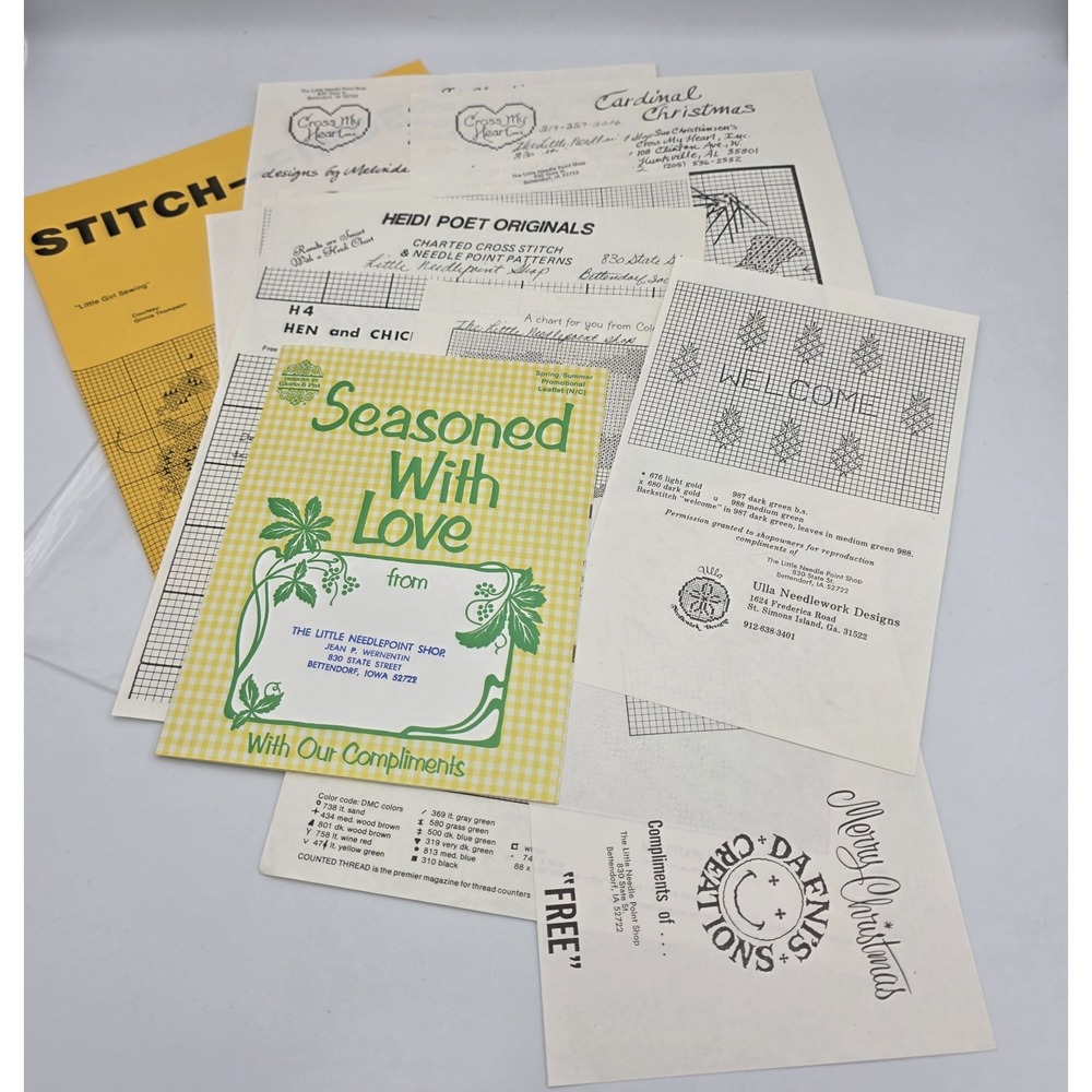 Vintage 15~ The Little Needlepoint Shop Various Cross Stitch Patterns Leaflets